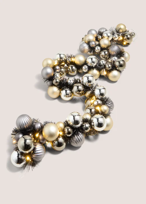 Wondrous Pre Lit Bauble Garland Charcoal Image 1