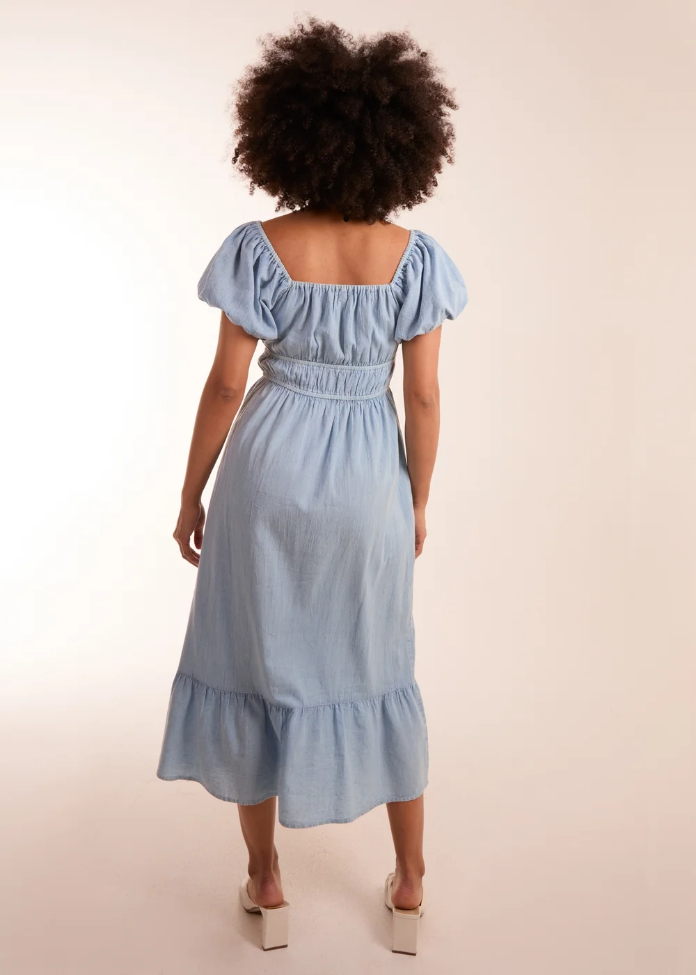 Blue Vanilla Blue Washed Puff Sleeve Midi Dress - 10 Image 2