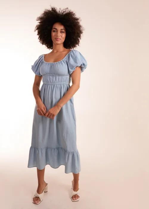 Blue Vanilla Blue Washed Puff Sleeve Midi Dress - 10 Image 1