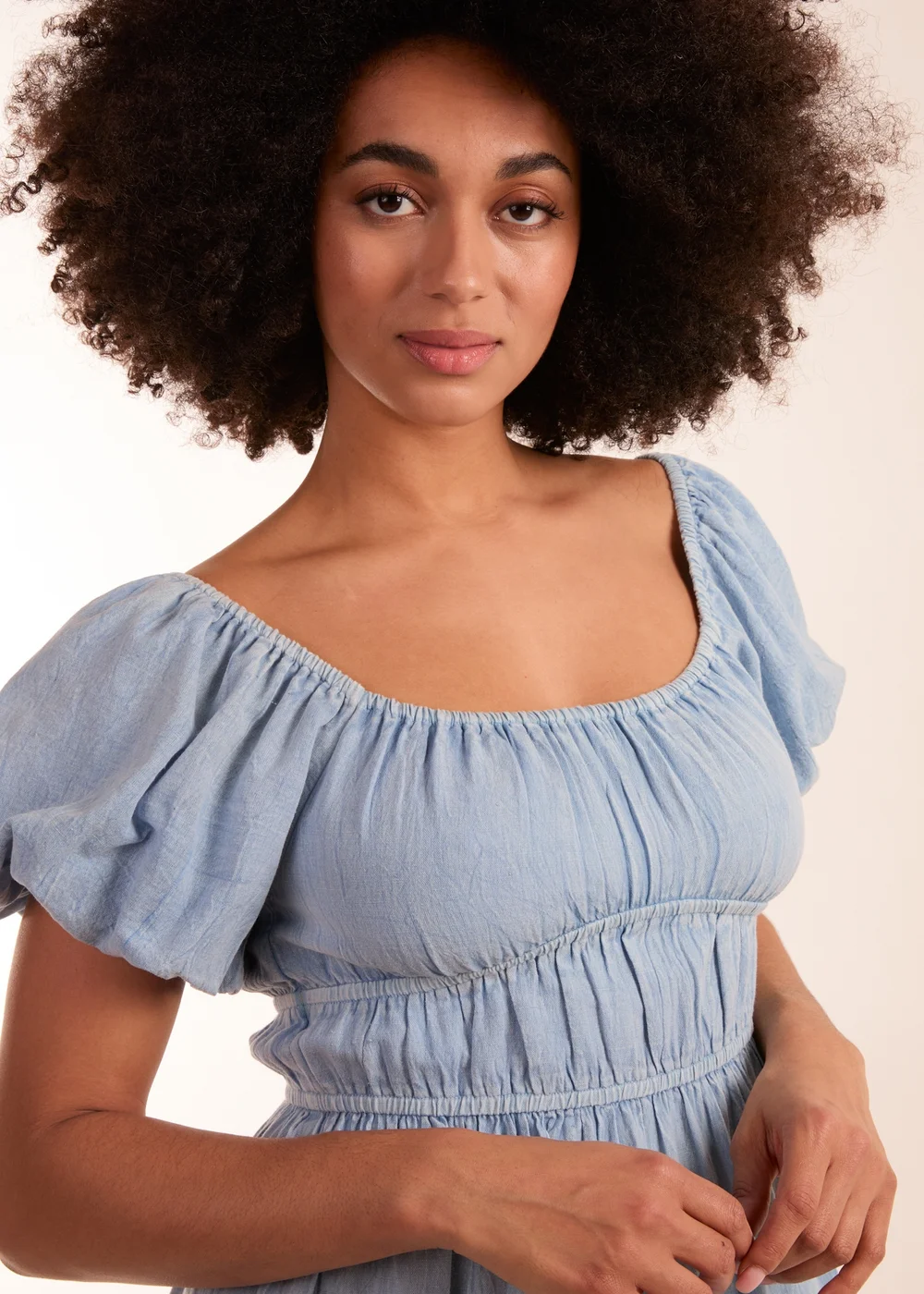 Blue Vanilla Blue Washed Puff Sleeve Midi Dress - 10 Image 3