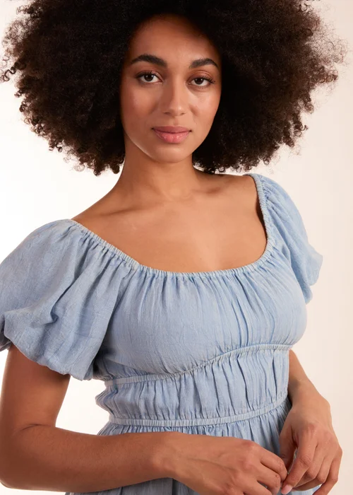 Blue Vanilla Blue Washed Puff Sleeve Midi Dress - 10 Image 3