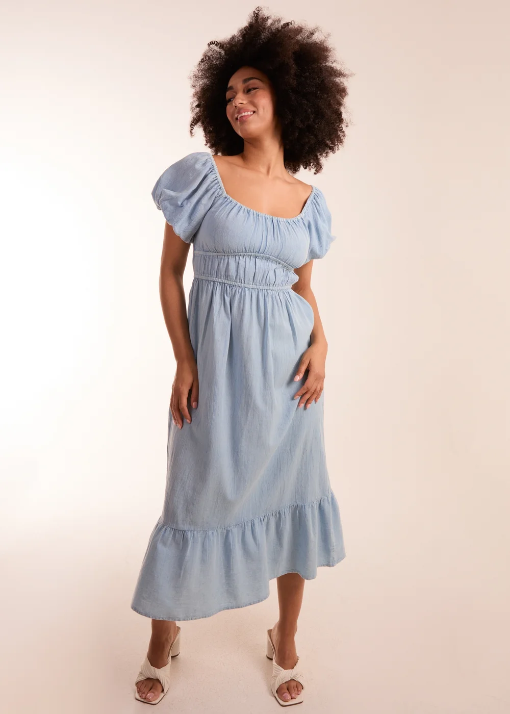Blue Vanilla Blue Washed Puff Sleeve Midi Dress - 10 Image 4