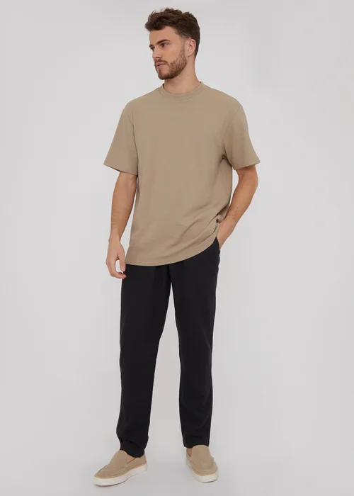 Threadbare Black Linen Blend Drawcord Trousers - L Image 4