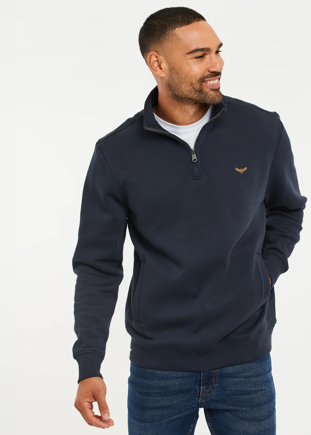 Threadbare Navy 1/4 Zip Neck Sweatshirt - Large Image 1