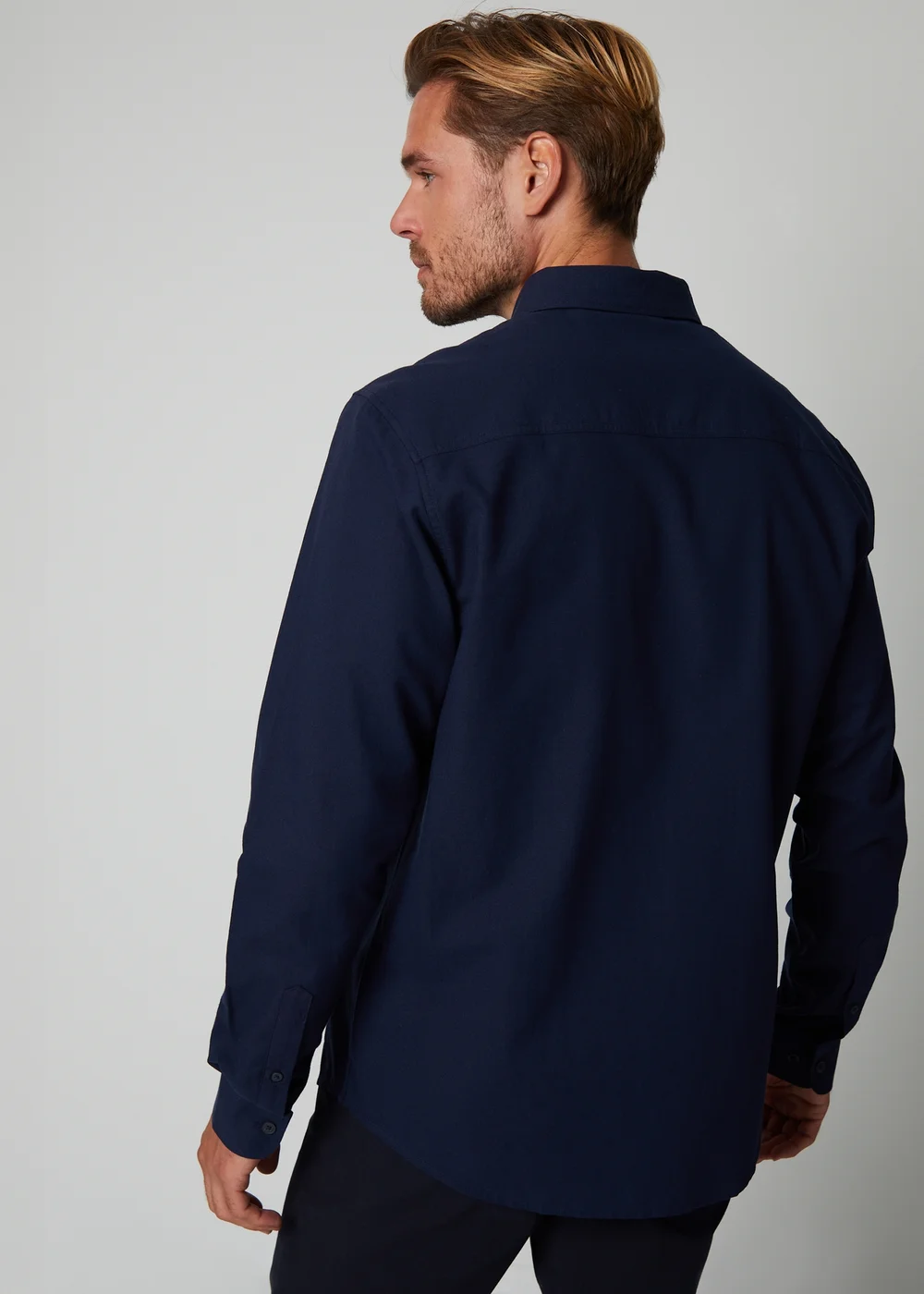 Threadbare Navy Oxford Cotton Long Sleeve Shirt - Medium Image 2