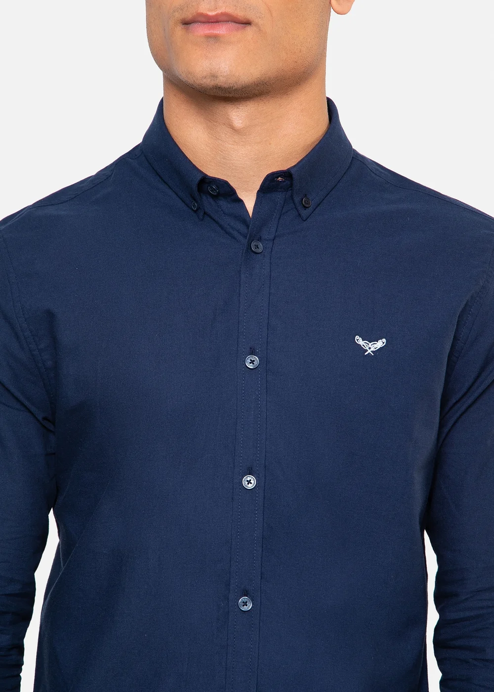 Threadbare Navy Oxford Cotton Long Sleeve Shirt - M Image 3