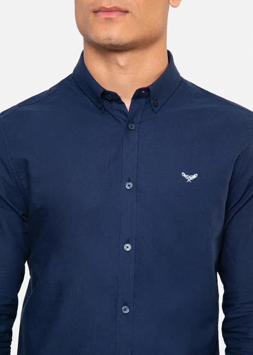 Threadbare Navy Oxford Cotton Long Sleeve Shirt - Medium Image 3