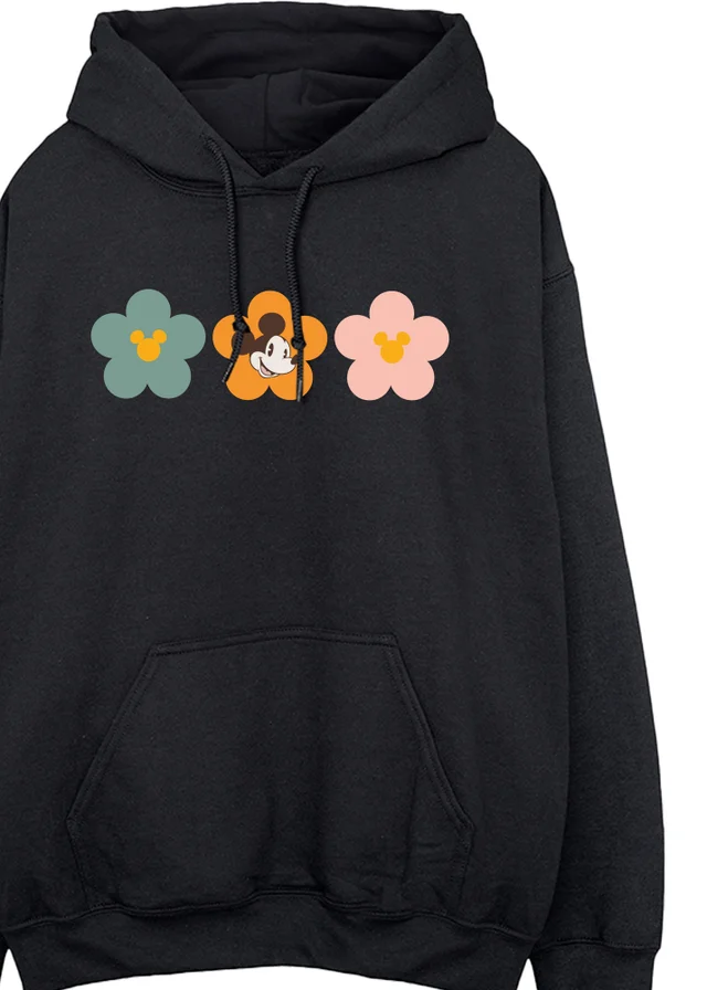 Disney Mickey Mouse Flowers Black Printed Hoodie