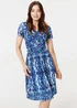 Izabel London Blue Tie Dye Faux Wrap Short Dress - 14 Image 1