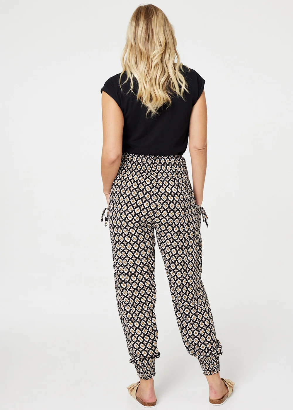 Izabel London Black Mosaic Print Shirred Harem Pants - 10 Image 2