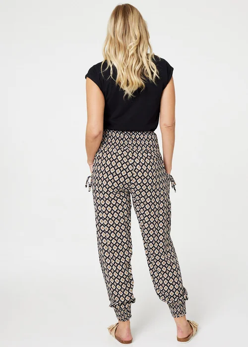 Izabel London Black Mosaic Print Shirred Harem Pants - 10 Image 2