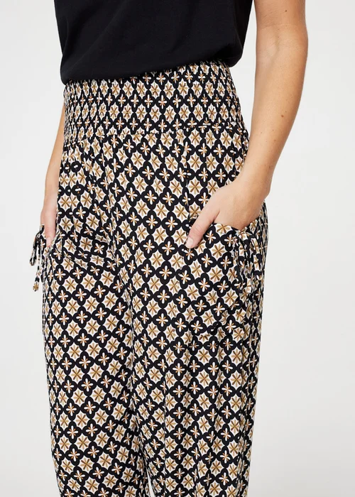 Izabel London Black Mosaic Print Shirred Harem Pants - 10 Image 3
