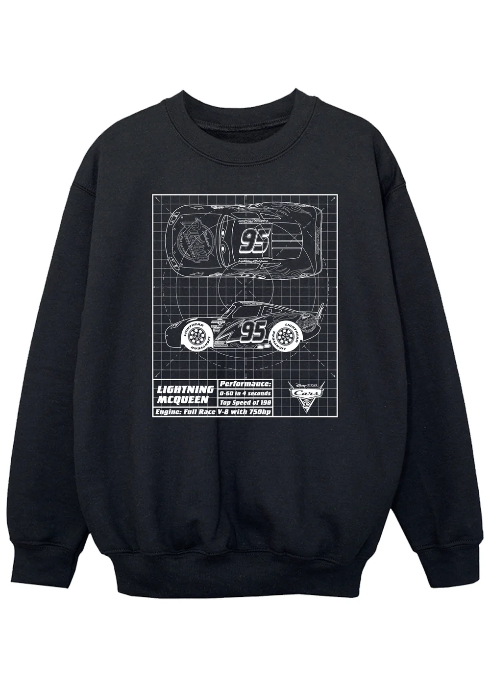 Cars Kids Black Lightning McQueen Blueprint Sweatshirt (3-13 yrs) - Age 3-4 Years Image 1