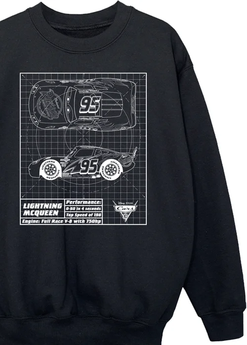 Cars Kids Black Lightning McQueen Blueprint Sweatshirt (3-13 yrs) - Age 3-4 Years Image 2