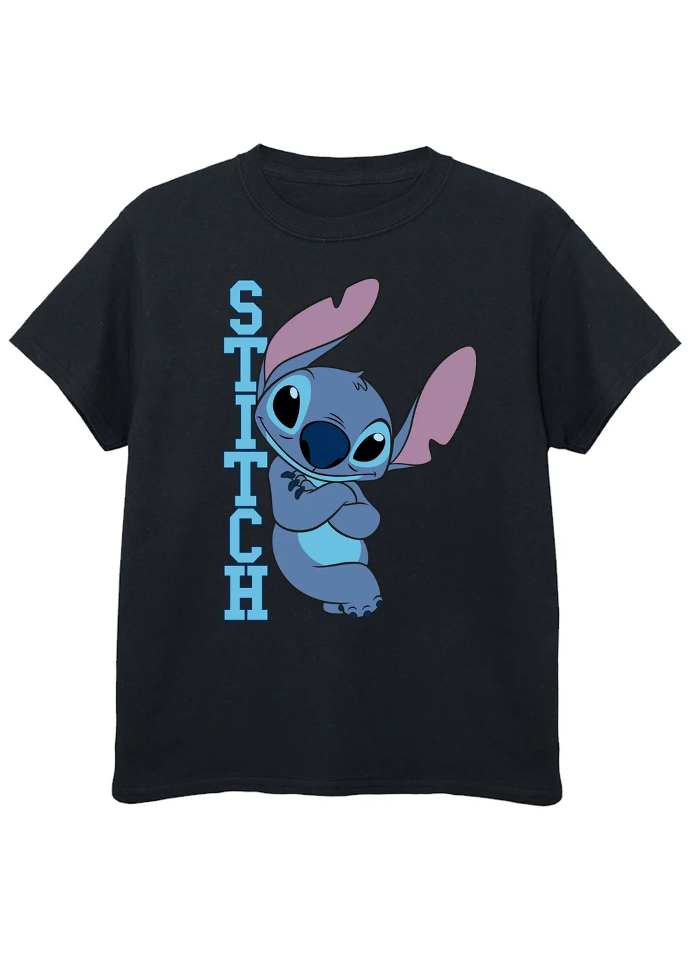 Disney Stitch Posing Girls Black Printed T-Shirt (3-13yrs) - Age 9-10 Years Image 1