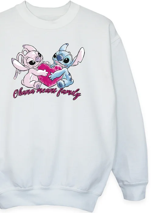 Disney Stitch Ohana Heart With Angel Girls White Printed Sweatshirt (3-13 yrs) - 7-8 Yrs Image 2