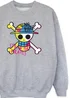 One Piece Kids Grey Straw Hat Pirate Sweatshirt (3-13 yrs) - 7-8 Yrs Image 2