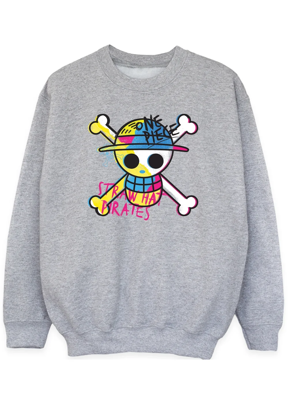 One Piece Kids Grey Straw Hat Pirate Sweatshirt (3-13 yrs) - 7-8 Yrs Image 1