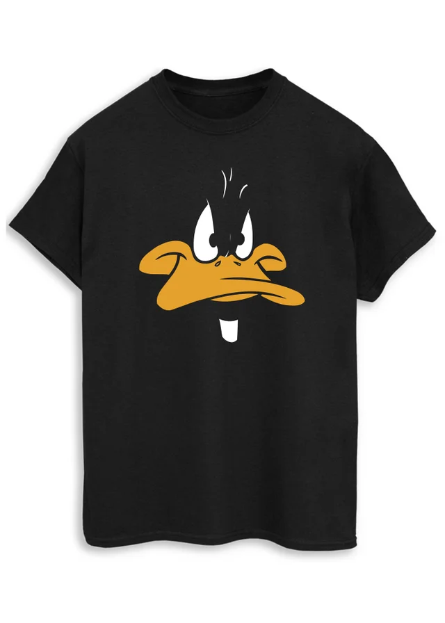 Spiral Galaxy Looney Tunes Daffy Duck Big Face Black Printed T-Shirt