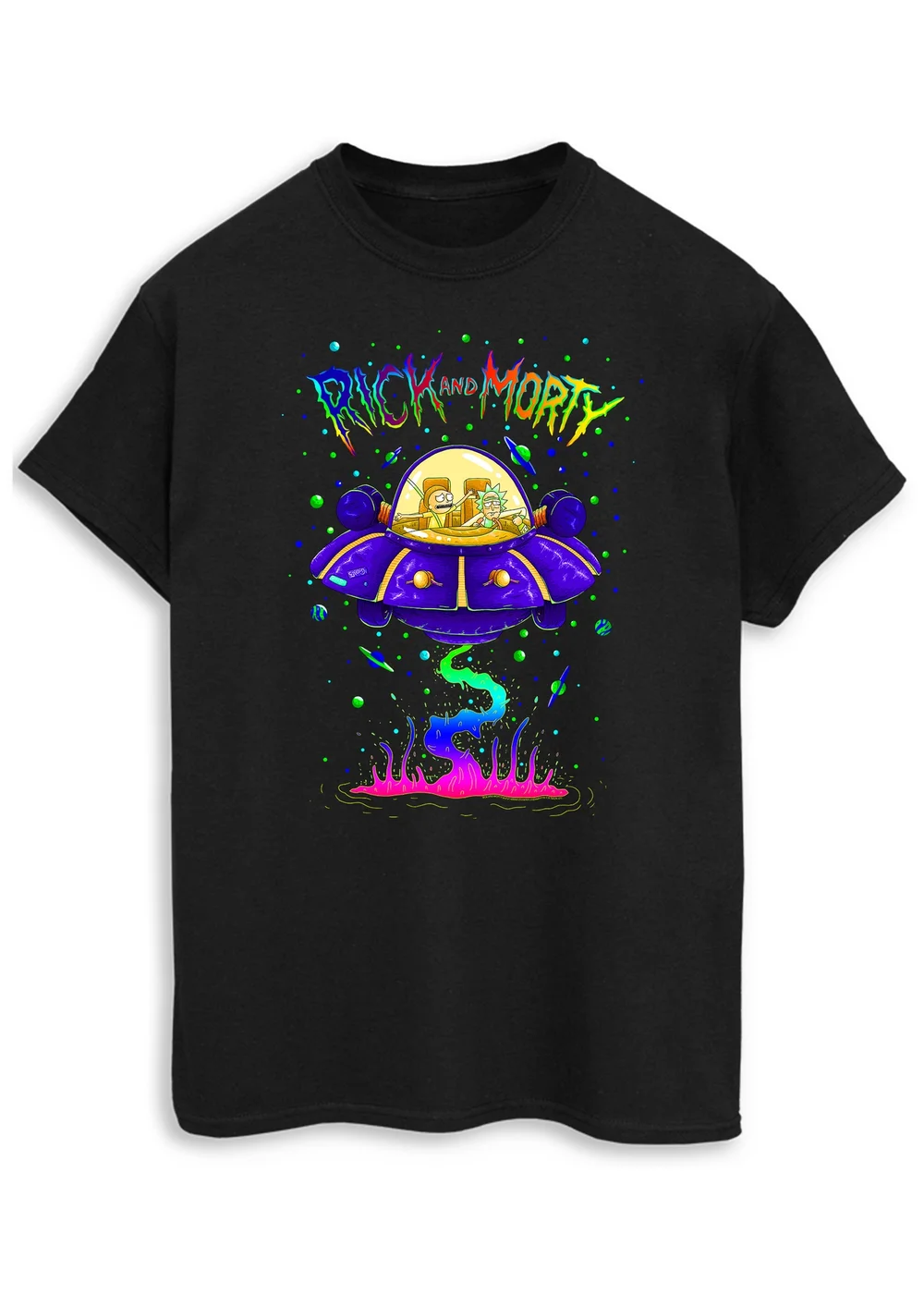 Cartoon Network Rick & Morty Space Cruiser Black Printed T-Shirt - 4XL Image 1