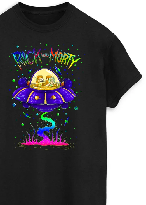 Cartoon Network Rick & Morty Space Cruiser Black Printed T-Shirt - 4XL Image 2