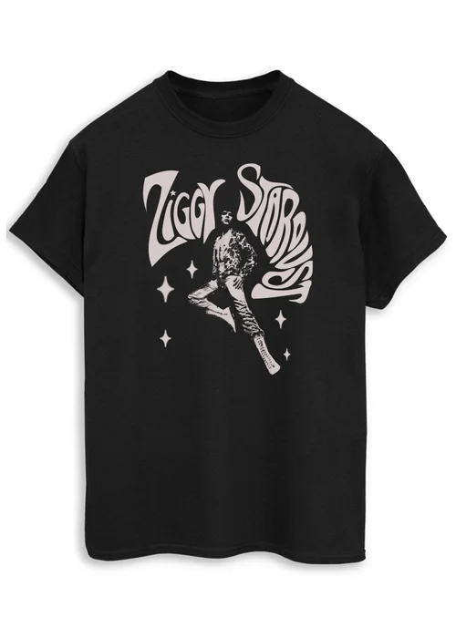 Spiral Galaxy David Bowie Ziggy Pose Black Printed Boyfriend Fit T-Shirt - Small Image 1