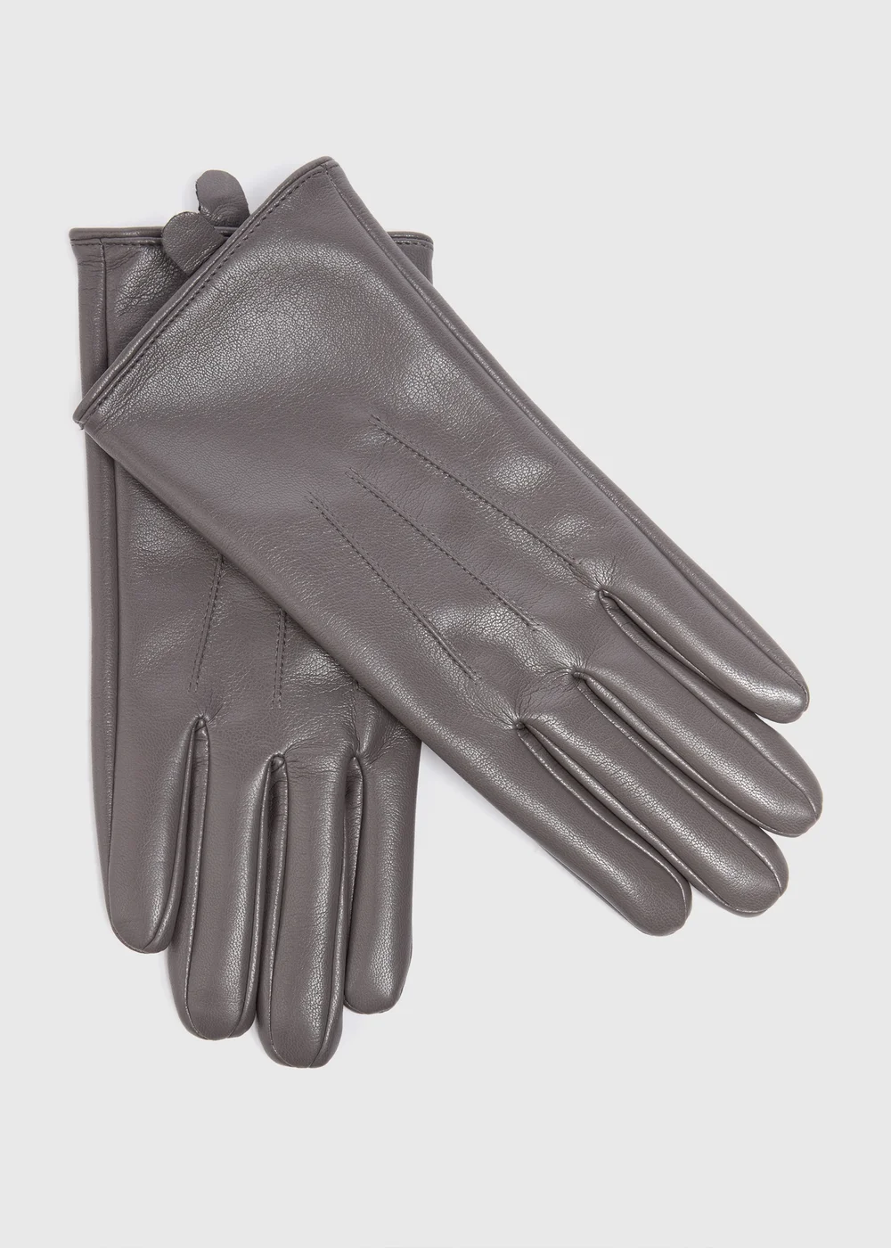 Grey Faux Leather Gloves - One Size Image 1