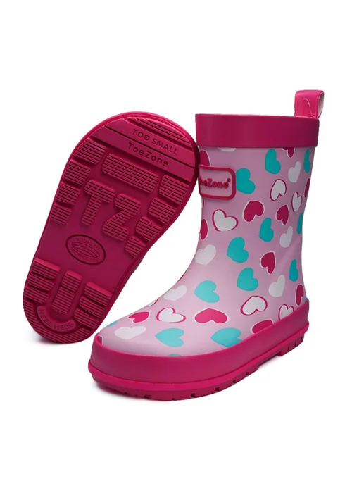 ToeZone Girls Pink Belle Love Heart Wellies (Younger 6- Older 12) - Size 11 Infants Image 1