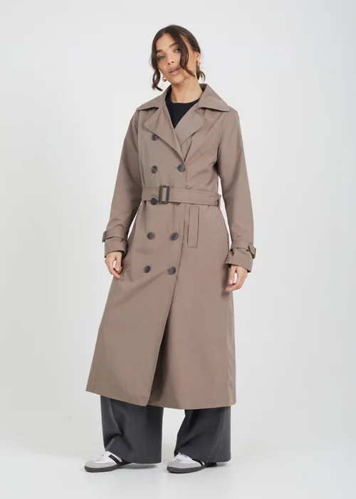 Brave Soul Brown Double-Breasted Longline Trench Coat - 10 Image 4