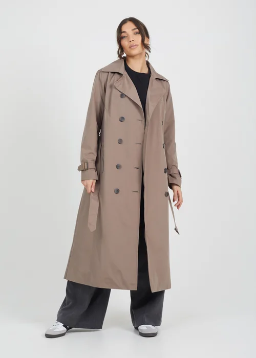 Brave Soul Brown Double-Breasted Longline Trench Coat - 10 Image 1