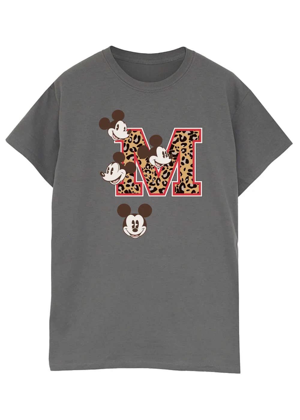 Disney Mickey Mouse M Faces Charcoal Printed Boyfriend Fit T-Shirt - Small Image 1