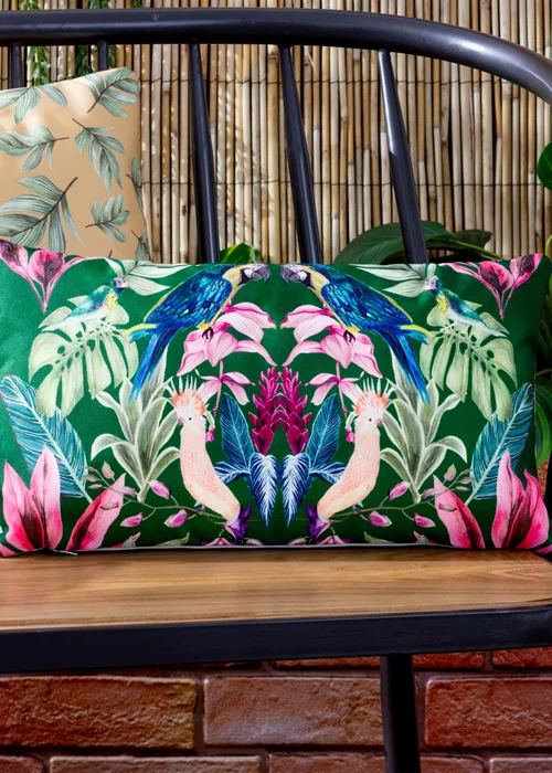 Wylder Tropics Dark Green Kali Birds Filled Outdoor Cushions (30cm x 50cm x 8cm) - One Size Image 1