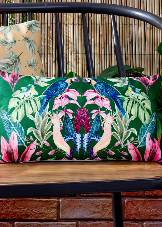 Wylder Tropics Dark Green Kali Birds Filled Outdoor Cushions (30cm x 50cm x 8cm)