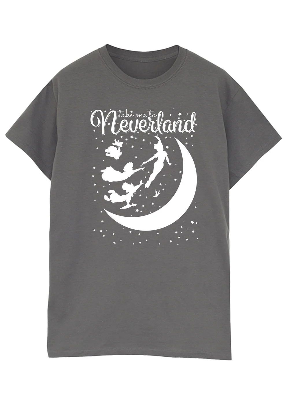 Disney Peter Pan Take Me To Neverland Charcoal Printed Boyfriend Fit T-Shirt - Extra Large Image 1