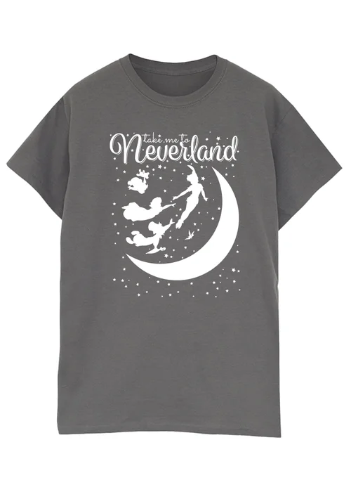 Disney Peter Pan Take Me To Neverland Charcoal Printed Boyfriend Fit T-Shirt - Extra Large Image 1