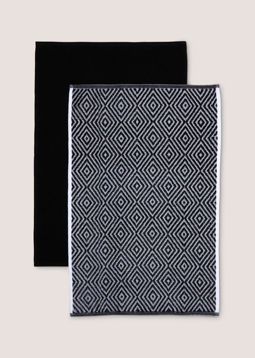 2 Pack Black Geometric Tea Towels Image 1