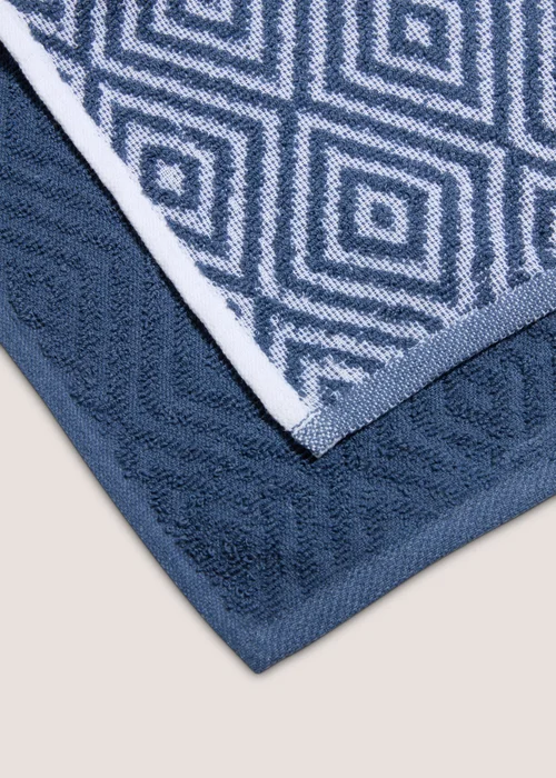2 Pack Blue Geometric Tea Towels Image 2
