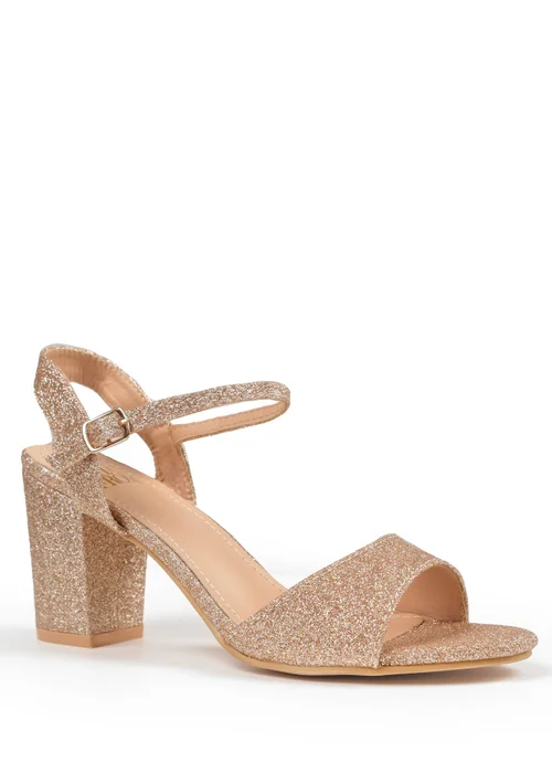 Where's That From Champagne Glitter Paityn Low Block Heel Sandals - Size 8 Image 1