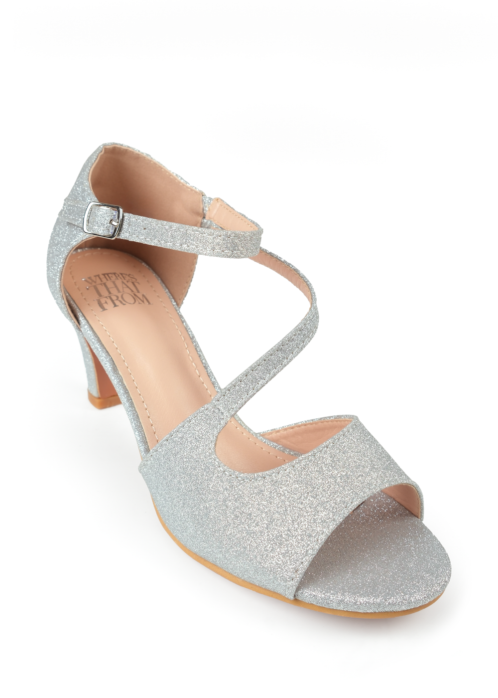 Where's That From Silver Glitter Beatrice Low Kitten Heels - Size 8 Image 3