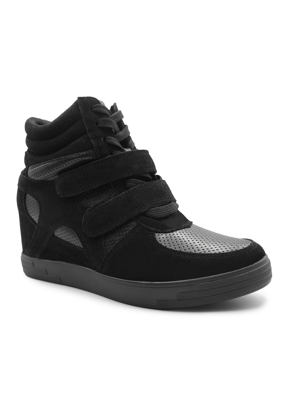 Where's That From Black Suede Hitop Wedge Trainers - Size 8 Image 1