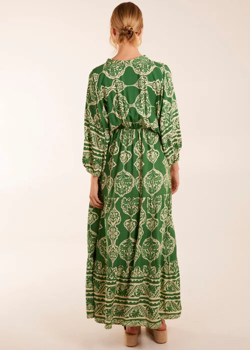Blue Vanilla Green Abstract V-Neck Tiered Maxi Dress - M Image 2