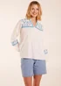 Blue Vanilla Ivory Full Sleeve Embroidered Blouse - Small Image 1