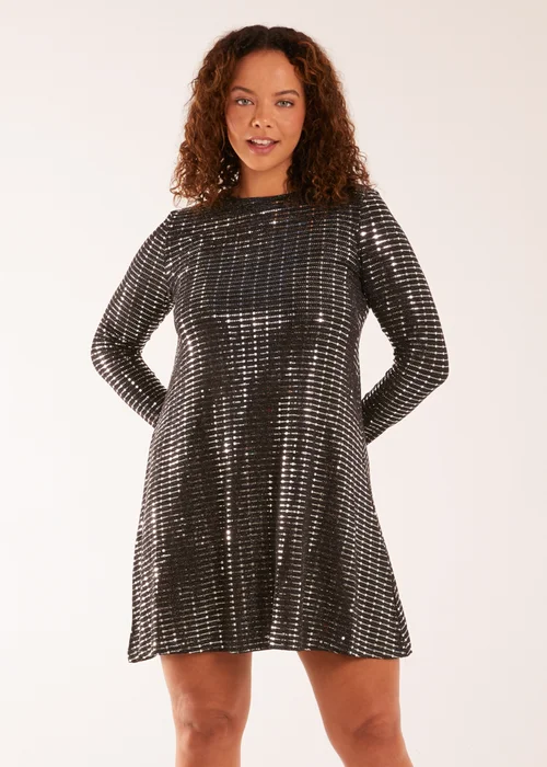 Blue Vanilla Black Long Sleeve Mirrored Swing Dress - L Image 1