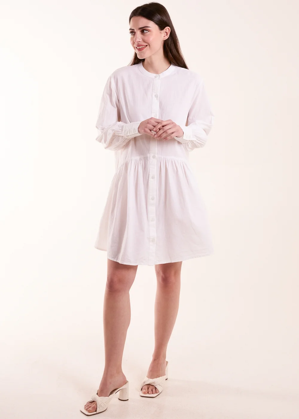 Blue Vanilla White Tiered Shirt Mini Dress - L Image 4