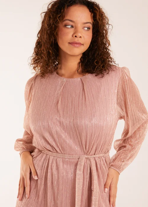 Blue Vanilla Pink Metallic Plisse Belted Dress - One Size Image 3