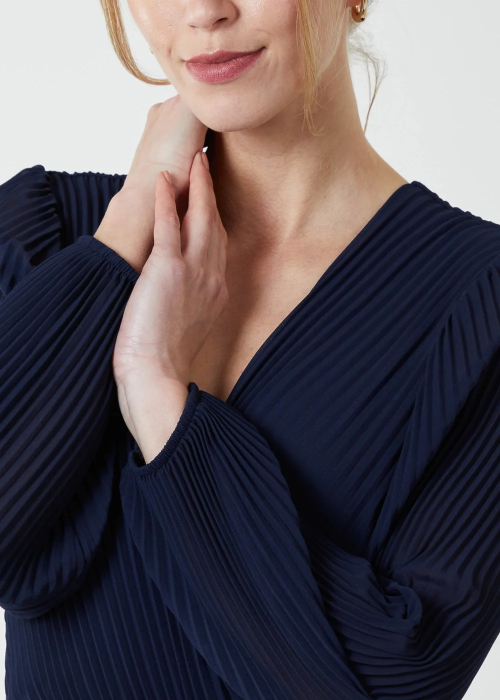 Blue Vanilla Navy Pleated V-Neck Dress - S/M Image 3