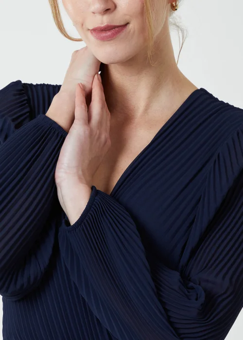 Blue Vanilla Navy Pleated V-Neck Dress - S/M Image 3