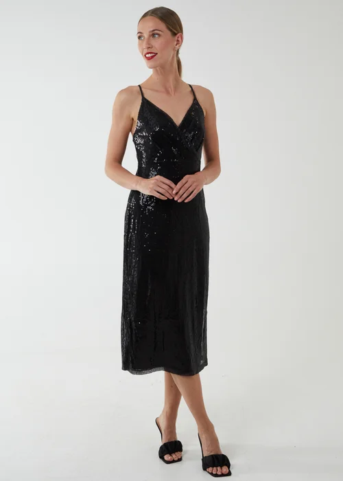 Blue Vanilla Black Wrap Front Cami Midi Dress - 8 Image 4