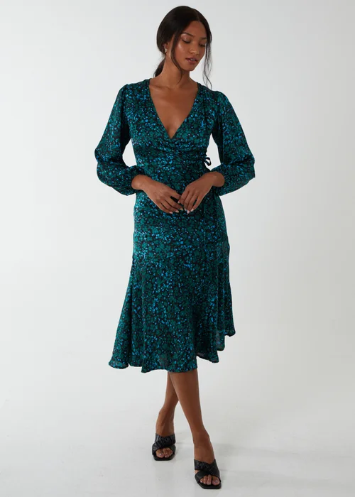Blue Vanilla Green Wrap Front Midi Dress - 10 Image 4