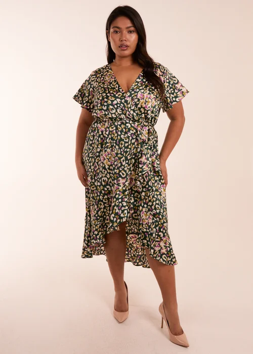 Blue Vanilla Green Curve Animal Wrap Midi Dress - 18-20 Image 1